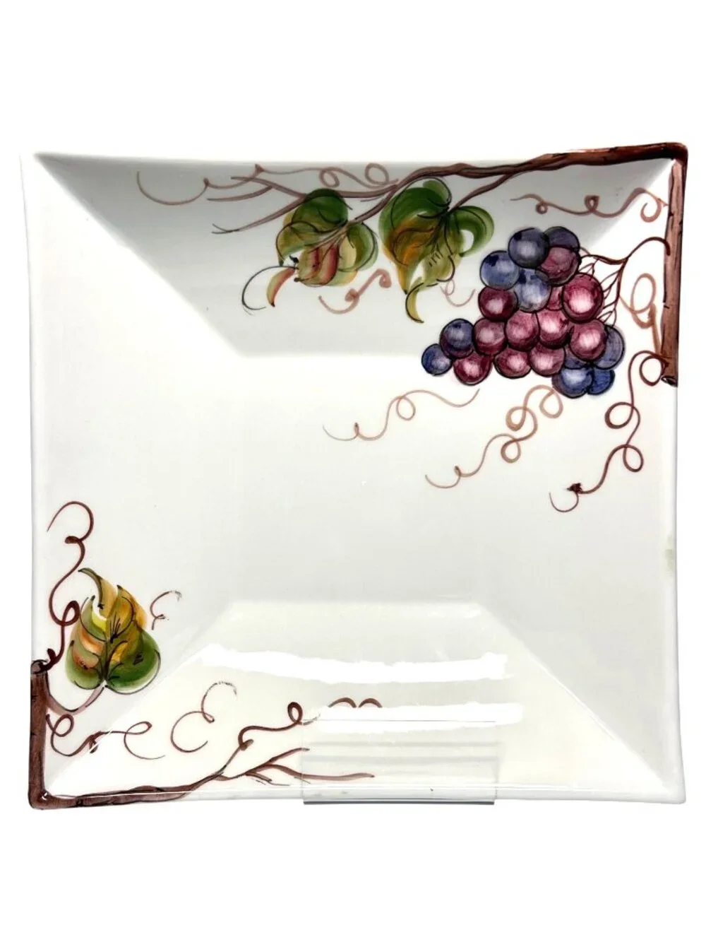 Hand-Painted Ceramic Square Dish Grapes & Leaves Antipasti Collection